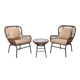Σαλόνι Σετ 3Τμχ Salsa Max Ε243,S Φ50x49cm Black-Natural 2 Θέσεων