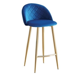 Σκαμπό Bar Bella Με Πλάτη ΕΜ758,3G 48x52x70/94cm (Σετ 4τμχ) Gold - Blue Μέταλλο,Ύφασμα
