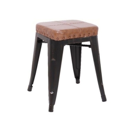 Σκαμπό Bar Relix Ε5195Ρ,104 Antique Black Με Κάθισμα PU Camel 39x39x45cm Μέταλλο,Τεχνόδερμα