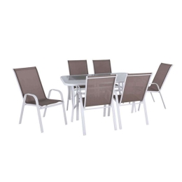 Τραπεζαρία Κήπου Rio (Σετ 7Τμχ) Ε250,2L 150x90x71cm/55x74x91cm White-Cappuccino 6 Θέσεων