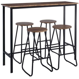 Σταντ-Μπαρ Pub (Σετ 5Τμχ) ΕΜ9800 120x40x100/Φ30x74cm Antique Brown-Black 4 Θέσεων Mdf,Μέταλλο