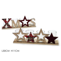 ΚΗΡΟΠΗΓΙΟ 4 ΘΕΣΕΩΝ 'XMAS' ΦΥΣΙΚΟ ΞΥΛΟ/ΓΥΑΛΙ 30X11CM ΣΕ 2 ΣΧΕΔΙΑ