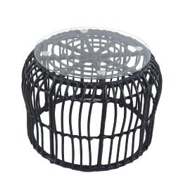 ΤΡΑΠΕΖΑΚΙ ΚΗΠΟΥ ARTELIBRE ALBIUS ΜΑΥΡΟ RATTAN/ΜΕΤΑΛΛΟ/ΓΥΑΛΙ Φ50X35CM