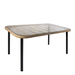 ΤΡΑΠΕΖΙ ΚΗΠΟΥ ARTELIBRE AMPLAS ΦΥΣΙΚΟ/ΜΑΥΡΟ ΜΕΤΑΛΛΟ/RATTAN/ΓΥΑΛΙ 140X80X73CM