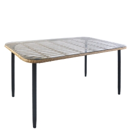 ΤΡΑΠΕΖΙ ΚΗΠΟΥ ARTELIBRE ANNIUS ΦΥΣΙΚΟ/ΜΑΥΡΟ ΜΕΤΑΛΛΟ/RATTAN/ΓΥΑΛΙ 120X70X78CM