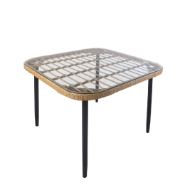 ΤΡΑΠΕΖΙ ΚΗΠΟΥ ARTELIBRE ANTIUS ΦΥΣΙΚΟ/ΜΑΥΡΟ ΜΕΤΑΛΛΟ/RATTAN/ΓΥΑΛΙ 80X80X73CM