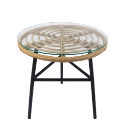ΤΡΑΠΕΖΙ ΚΗΠΟΥ ARTELIBRE ARELLIUS ΦΥΣΙΚΟ/ΜΑΥΡΟ ΜΕΤΑΛΛΟ/RATTAN/ΓΥΑΛΙ 45X45X46CM