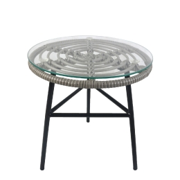 ΤΡΑΠΕΖΙ ΚΗΠΟΥ ARTELIBRE ARELLIUS ΓΚΡΙ/ΜΑΥΡΟ ΜΕΤΑΛΛΟ/RATTAN/ΓΥΑΛΙ 45X45X46CM