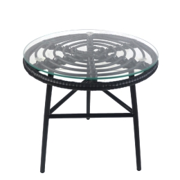 ΤΡΑΠΕΖΙ ΚΗΠΟΥ ARTELIBRE ARELLIUS ΜΑΥΡΟ ΜΕΤΑΛΛΟ/RATTAN/ΓΥΑΛΙ 45X45X46CM
