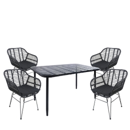 ΣΕΤ ΤΡΑΠΕΖΑΡΙΑ ΚΗΠΟΥ ARTELIBRE ANNIUS ΜΑΥΡΟ ΜΕΤΑΛΛΟ/RATTAN/ΓΥΑΛΙ ΜΕ 4 ΚΑΡΕΚΛΕΣ 14990378