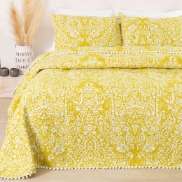 Borea Κουβερλί Εμπριμέ Σετ Maya Μουσταρδί Μονό 160 x 220 cm + 50 x 70 cm Μουσταρδί