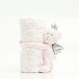 Borea Κουβέρτα Αγκαλιάς Σετ Κουκλάκι Angel Bear Ροζ 75 x 100 cm Ροζ