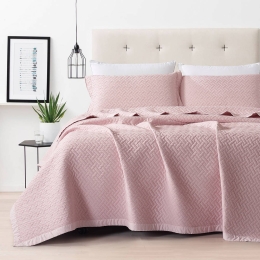 Borea Κουβέρτα Ζακάρ Σετ Cubic Ροζέ Υπέρδιπλη 230 x 245 cm + (2) 50 x 70 cm Ροζέ