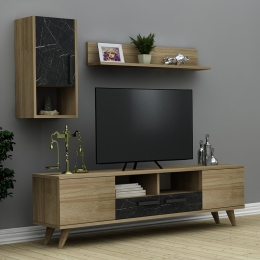 ΣΥΝΘΕΣΗ ΤΗΛΕΟΡΑΣΗΣ VINCI MEGAPAP ΑΠΟ ΜΕΛΑΜΙΝΗ ΧΡΩΜΑ SAPPHIRE OAK - ΜΑΥΡΟ ΕΦΕ ΜΑΡΜΑΡΟΥ 140X29,5X46ΕΚ.