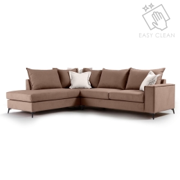 ΓΩΝΙΑΚΟΣ ΚΑΝΑΠΕΣ ΔΕΞΙΑ ΓΩΝΙΑ ROMANTIC PAKOWORLD ΥΦΑΣΜΑ MOCHA-CREAM 290X235X95ΕΚ