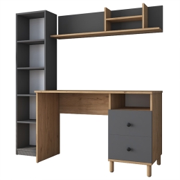 ΓΡΑΦΕΙΟ ΜΕ ΒΙΒΛΙΟΘΗΚΗ GOLDIE PAKOWORLD ΑΝΘΡΑΚΙ-ΦΥΣΙΚΟ 160X50X161.8ΕΚ
