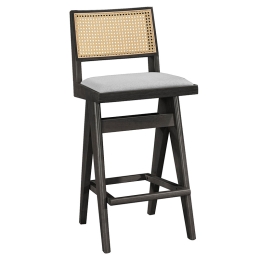 ΣΚΑΜΠΟ BAR WINSLOW PAKOWORLD ΞΥΛΟ RUBBERWOOD ΜΑΥΡΟ-PVC RATTAN ΦΥΣΙΚΟ-ΥΦΑΣΜΑ ΓΚΡΙ 44.5X46X98ΕΚ