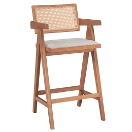 ΣΚΑΜΠΟ BAR WINSLOW PAKOWORLD ΞΥΛΟ RUBBERWOOD ΑΝΟΙΚΤΟ ΚΑΡΥΔΙ-PVC RATTAN ΦΥΣΙΚΟ-ΥΦΑΣΜΑ ΓΚΡΙ