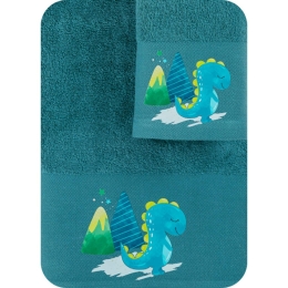 Borea Πετσέτες Σετ 2ΤΜΧ Δεινόσαυρος 70 x 120 / 30 x 50 cm Πετρόλ