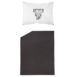 Borea Σεντόνι Σετ 2ΤΜΧ Never Give Up Μαύρο Μονό 160 x 240 cm + 50 x 70 cm Μαύρο