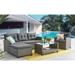 PATIO SET ΣΑΛΟΝΙ ΚΑΘΙΣΤΙΚΟ ΚΗΠΟΥ ΜΕΤΑΛΛΟ, WICKER ΓΚΡΙ ΜΑΞΙΛΑΡΙΑ ΣΚΟΥΡΟ ΓΚΡΙ