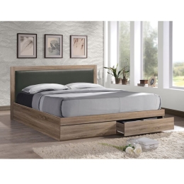 LIFE ΚΡΕΒΑΤΙ ΔΙΠΛΟ SONOMA ΜΕ 2 ΣΥΡΤΑΡΙΑ ΓΙΑ ΣΤΡΩΜΑ 160X200CM, ΚΕΦΑΛΑΡΙ PVC ΣΚΟΥΡΟ ΓΚΡΙ