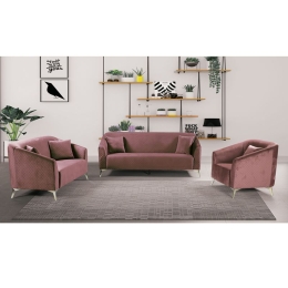 LUXE SET ΣΑΛΟΝΙ: 3ΘΕΣΙΟΣ + 2ΘΕΣΙΟΣ + ΠΟΛΥΘΡΟΝΑ, ΥΦΑΣΜΑ VELURE ΑΠΟΧΡΩΣΗ ANTIQUE PINK