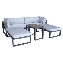 ORFEO SET ΚΑΘΙΣΤΙΚΟ ΚΗΠΟΥ ALU ΑΝΘΡΑΚΙ, ΚΑΝΑΠΕΣ 4Θ+2 ΠΑΓΚΟΙ+ ΤΡΑΠΕΖΙ, ΜΑΞΙΛΑΡΙ ΓΚΡΙ ΑΝΟΙΧΤΟ
